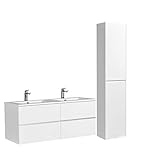 Badmöbel-Set EDGE 1300 - Ohne Spiegel, 1x Seitenschrank flexibel, Farbe Badmöbel:Weiß glänzend, Weiß glänzend