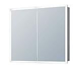 4E Design Spiegelschrank mit lichtleitenden Acryl-Streifen, ALU Korpus und verspiegelten Türen Badezimmerspiegel Wandspiegel Lichtspiegel (80 x 70 x 13,5 cm (BxHxT))