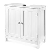 Homfa Waschbeckenunterschrank Unterschrank Waschtischunterschrank Badezimmerschrank mit 2 Türen und Verstellbarer Einlegeboden Weiß Holz 60x60x30cm