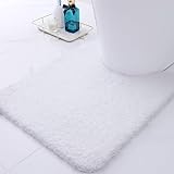 Buganda Mikrofaser-Teppich für das Badezimmer, 61 x 50 cm, weiß, zottelig, weich und saugfähig, rutschfest,…
