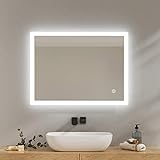 EMKE LED Badspiegel 80x60cm Badspiegel mit Beleuchtung kaltweiß Lichtspiegel Badezimmerspiegel Wandspiegel…