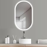 HOKO® Design ANTIBESCHLAG Badezimmer Spiegel oval 50 x 90 cm. HOCH + QUER Montage möglich. Großer LED…