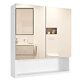 Homfa Spiegelschrank Wandspiegel Badezimmerspiegel Hängeschrank Badschrank Wandschrank Spiegel mit Ablage Holz Weiß 58x53x13cm