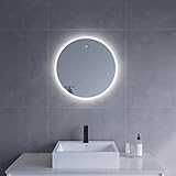 Runder LED Bad Spiegel 60cm, Ultradünne Dicke von 2,5 cm, Badezimmerspiegel Wandspiegel rund IR Sensor…