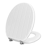 Angel Shield Weißer Toilettensitz aus Holz, hochwertig, antibakteriell, verstellbare Scharniere, Toilettensitz,…