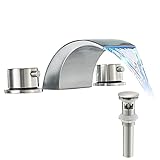 BATHLAVISH Badezimmer-Wasserhahn, gebürstetes Nickel, 3 Löcher, für Waschbecken, Wasserfall, weit verbreitet,…