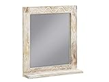 Woodkings® Spiegel 67x70cm Bitna Mango Holz natir weiß rustikal Badspiegel mit Schnitzerei Wandspiegel mit Ablage Badmöbel Badezimmermöbel Massivholz
