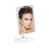 Impressions Touch Pro Make-up-Spiegel mit LED-Leuchten und Bluetooth-Lautsprecher, 360 Grad drehbar, rechteckiger Kosmetikspiegel mit Touchscreen-Schalter und USB-Ladeanschluss (weiß)