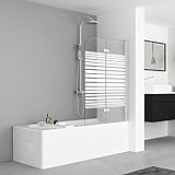 IMPTS 100x140cm Duschwand für Badewanne 2 TLG. Faltwand Duschtrennwand mit Milchglas Streifen Badewannenaufsatz…