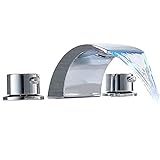 Homevacious Breitpread Badezimmer-Wasserhahn mit LED-Licht, Wasserfall, Chrom, 20,3-40,6 cm, 3 Löcher,…