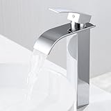 Wasserfall Waschtischarmatur hoch, Auralum Neue verbesserte geräuscharme Wasserhahn Bad, Edelstahl Armatur…