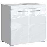 Newroom Waschbeckenunterschrank Weiß Hochglanz mit viel Stauraum - 60x56x34 cm (BxHxT) - Badezimmer Unterschrank Badezimmerschrank Badezimmermöbel Badunterschrank - [Trinity.Seven]