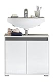 trendteam smart living Badezimmer Waschbecken Unterschrank Schrank Sol, 67 x 60 x 36 cm in Korpus Weiß, Front Weiß Hochglanz mit viel Stauraum