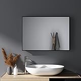 HY-RWML Wandspiegel,Spiegel groß Schwarz Rechteckiger Edelstahl Kosmetikspiegel und Splitterschutz für…