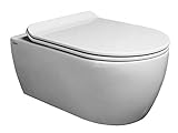SSWW | Spülrandloses Hänge-WC, weiße Keramik-Toilette inkl. WC Sitz mit Softclose-Funktion, Wand-WC…