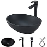 Schwarzes ovales Badezimmer-Waschbecken und Wasserhahn, Combo-Bokaiya 16x13 cm, mattschwarzes Gefäß,…