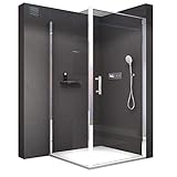 BERNSTEIN Duschkabine 100x100 Dusche mit Pendeltür und Hebe-/Senk Mechanismus Eckdusche 8mm ESG-Sicherheitsglas…