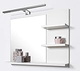 DOMTECH Badspiegel mit Ablagen Weiß mit LED Beleuchtung Badezimmer Spiegel Wandspiegel