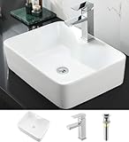 Combo-WMXQX Rechteckiges Badezimmer-Waschbecken und Wasserhahn, 48.3 x 38.1 cm, weißes Badezimmer-Gefäß,…