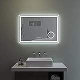 AQUABATOS® 100x70 cm Badspiegel mit LED Beleuchtung Wandspiegel Badezimmerspiegel antibeschlag mit Digital…