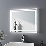 KOBEST LED Badspiegel mit Beleuchtung 50 x 60 cm Wandspiegel mit Touchschalter, Kaltweiß Lichtspiegel 6500K Badezimmerspiegel IP44 Energiesparend