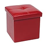 Bonlife Couch Hocker Faltbox mit Deckel Sitztruhe Faltbare Truhe Truhe Aufbewahrung Spielzeugbox Sitzbox mit Deckel 30x30x30cm Rot