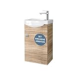 Planetmöbel Waschtischunterschrank 40 cm in Sonoma Eiche mit Waschbecken & Armatur in Chrom, Badezimmmer…