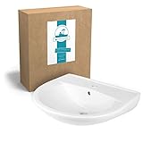 Calmwaters® Weißes Waschbecken 60 cm, aus hochwertiger Sanitär-Keramik mit Hahnloch und Überlauf zur…
