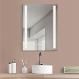 HOKO® Badezimmerspiegel, LED, 60 x 80 cm, mit Digitaluhr, Anti-Beschlagschutz, kaltes weißes Licht,…