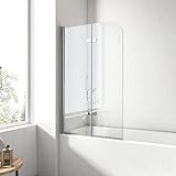 EMKE Duschwand für Badewanne 100x140 cm, Duschtrennwand für Badewanne 2-teilig Faltbar, 6 mm NANO-GLAS…