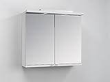 HOMEXPERTS Badezimmer-Spiegelschrank NUSA / Hochglanz Weiß / 2-türiger Spiegel Hängeschrank mit LED-Beleuchtung & Türgriffen / 80x30x73cm (BxTxH) / Wandschrank