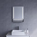 Badezimmer Spiegel mit Beleuchtung und Ablage in schwarz 50 x 70 cm Badspiegel mit hochwertigen Aluminiumrahmen…