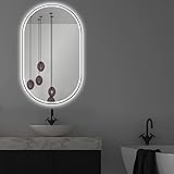 Apjeoy LED Badspiegel Oval 45 x 75 cm Wandspiegel mit matt schwarz Metallrahmen Beleuchtung Badezimmerspiegel…