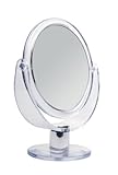 Doppelseitiger Acryl Kosmetex Kosmetik-Spiegel, rund, Stand-Spiegel mit 2-fach Vergrößerung, 17cm hoch, Klein