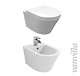 vanvilla Design Wand Hänge WC Luanda Spülrandlos und Hänge Bidet Set Toilette mit Soft-Close WC-Sitz…