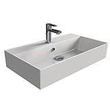 Aqua Bagno | Eckiges Design Waschbecken, hochwertige weiße Keramik, genormte Anschlüsse, Badezimmer…