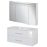 FACKELMANN Badmöbel Set B.Clever 2-TLG. 120 cm weiß mit Waschtisch Unterschrank inkl. Gussmarmorbecken & LED Spiegelschrank