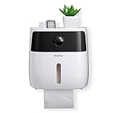 Meiyijia Toilettenpapierhalter Ohne Bohren, mit Schublade und Sichtbares Fenster Badezimmer Multifunktions Aufbewahrungsbox (Schwarz)