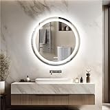 LUVODI Badspiegel mit Beleuchtung Rund 80cm, Antibeschlag Spiegelheizung, LED Badspiegel Rund mit 3…