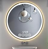 Msrorriw LED-Badezimmerspiegel mit Lichtern, rund, dimmbar, Wandmontage, beschlagfrei, rund, Make-up-Spiegel,…