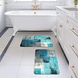 MitoVilla Blaugrünes Badezimmerteppich-Set – 2 Stück 43,2 x 61 cm, moderne Badematten für Badezimmer,…