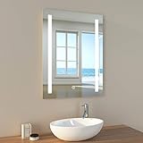 EMKE Wandspiegel Badspiegel Badezimmerspiegel (Kaltes weißes Licht (6500K) Berührbar+beschlagfrei, 60x80cm)