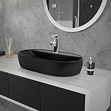 ML-Design Waschbecken aus Keramik in Schwarz matt 60 x 40 x 12 cm, Oval, Moderne Aufsatzwaschbecken,…