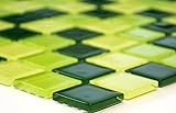 Mosaik Quadrat Crystal mix hellgrün/grün/dunkelgrün Glasmosaik Transluzent Transparent 3D, Mosaikstein…