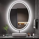 Dripex Badezimmerspiegel mit Beleuchtung Oval Led Badspiegel mit Touch-Schalter, Dimmbar, 3 Lichtfarbe…