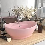 HOMIUSE Luxus-Waschbecken Überlauf Oval Matt-Rosa 58,5x39 cm Keramik Waschbecken Waschtisch Aufsatzwaschbecken…