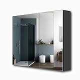 Meykoers Spiegelschrank 85x65cm Badezimmerspiegelschrank mit Doppeltüren und doppelseitigem Spiegelschrank in Grau