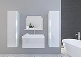 Furnitech Jenny 3 60 Badezimmer Bademöbel Badeschränke Set mit Waschbecken (Weiß, Möbel ohne LED)