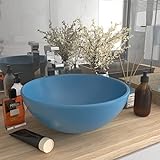 HOMIUSE Luxus-Waschbecken Rund Matt Hellblau 32,5x14 cm Keramik Waschbecken Waschtisch Aufsatzwaschbecken…
