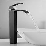 Badarmatur für Waschbecken mit Wasserfall, Mischbatterie für Waschbecken, Hoch-Wasserhahn aus Messing…